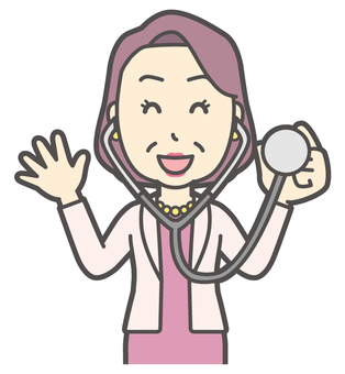  お金持ちマダム-138-バスト おばさん,聴診器,中年,女性,富裕層,マダム,裕福,お金持ち,ミセス,おばちゃんのイラスト素材