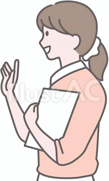 挨拶をする女性　話しかける　説明する女性 挨拶,説明,笑顔のイラスト素材