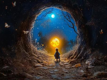 幻想的な風景の中の子供