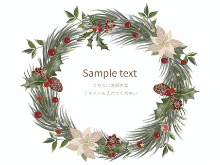 クリスマスリース クリスマスリース ポインセチア,ヒイラギ,クリスマス,リース,松,松ぼっくり,花,植物,葉,かわいいのイラスト素材