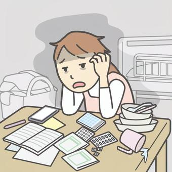  介護うつ-介護疲れの女性_正方形 介護,女性,介護疲れ,ストレス,家族,悩む,限界,不安,疲れる,負担のイラスト素材