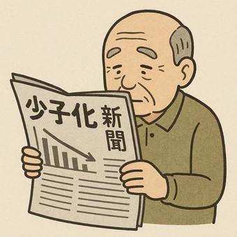 少子化に関する新聞を読む高齢男性