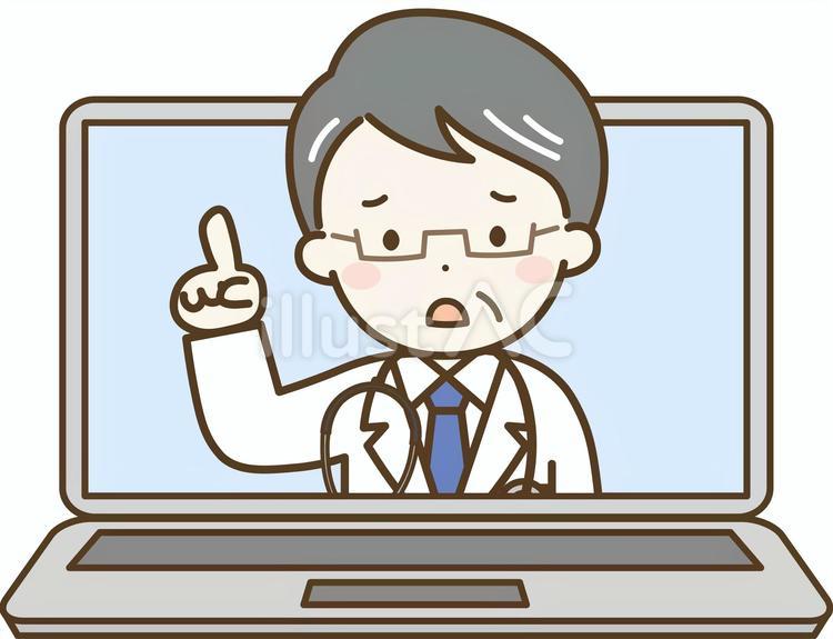 オンライン診療をする困り顔の中年男性医師 医師,男性,オンラインのイラスト素材