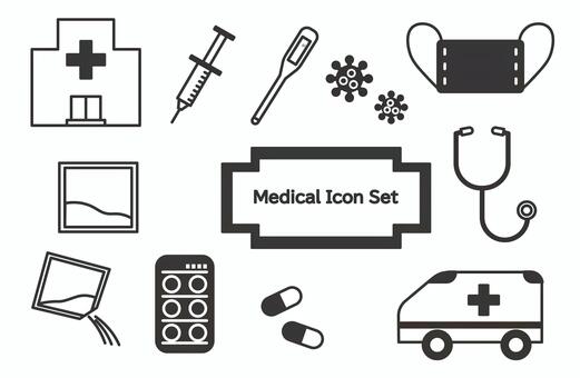 メディカルアイコンセット 医療,病院,薬,聴診器,アイコン,注射,セット,体温計,マスク,救急車のイラスト素材