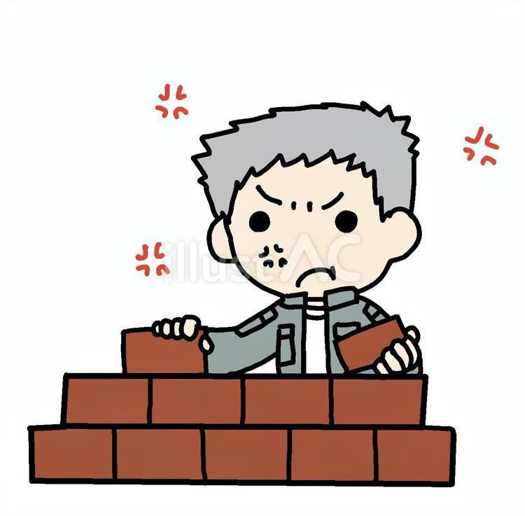 怒ってレンガを積むおじいさん おじいさん,レンガ,怒るのイラスト素材