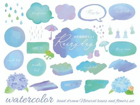 Rainy season and watercolor material set, , JPG, PNG and AI