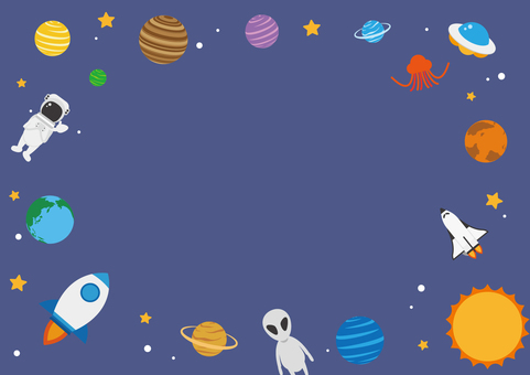 ポップで可愛い宇宙のフレーム素材 宇宙,惑星,太陽,地球,宇宙人,火星人,ロケット,ufo,スペースシャトル,宇宙飛行士のイラスト素材