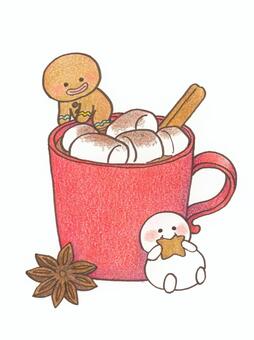 マシュマロココア ココア,クリスマス,マシュマロ,ホットチョコレート,ジンジャークッキー,雪だるま,クッキー,シナモン,スターアニス,飲み物のイラスト素材