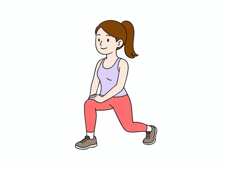 ランジの運動をしている女性イラスト ランジ,運動,健康,トレーニング,女性,アイコン,シンプル,体操のイラスト素材
