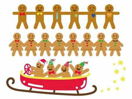 ジンジャーマンのセット ジンジャーマンのセット ジンジャーブレッドマン,ジンジャークッキー,クリスマス,飾り,お菓子,そり,星,ガーラント,gingerbreadman,人形のイラスト素材