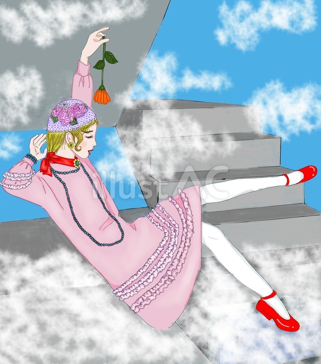 雲中の階段 女性,レース,雲のイラスト素材