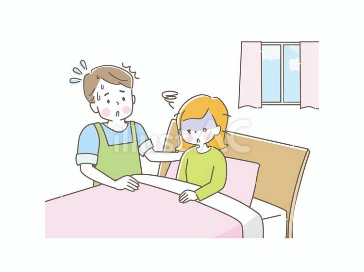 体調不良の妻を心配する夫 体調不良,ストレス,不眠症のイラスト素材