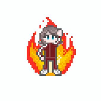 ドット絵の燃える長袖ジャージの女子生徒 ドット絵の燃える長袖ジャージの女子生徒 ドット絵,ピクセル,ピクセルアート,女子高生,jk,中学生,高校生,学生,炎,火のイラスト素材
