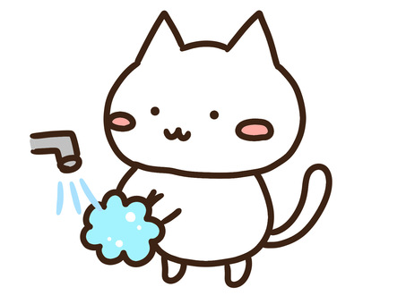 石鹸で手洗いし風邪・感染予防する白ねこ 手洗い,石鹸,感染,風邪,予防,医療,衛生,清潔,習慣,生活のイラスト素材