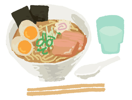 塩ラーメン ラーメン,塩ラーメン,しおラーメン,水,お冷,箸,レンゲ,チャーシューのイラスト素材
