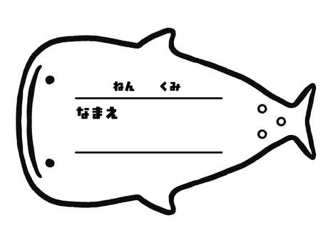 ネームカード_ジンベエザメ ジンベエザメ,サメ,魚,軟骨魚類,ネームカード,小学校,幼稚園,保育園,記入欄,年のイラスト素材