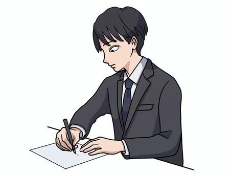 書類に記入するスーツ姿の男性 書類,記入,スーツ,男性,ビジネス,資料,署名,デスクワーク,ビジネスマン,チェックのイラスト素材