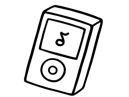 ポータブル音楽機器　線画 音楽,小型,ポータブル,プレーヤー,聴く,視聴,デジタル,オーディオ,機器,軽量のイラスト素材