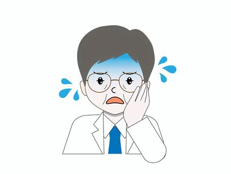 青ざめて冷や汗をかく白衣にメガネの人物 医師,人物,医療,病院,クリニック,保健,医者,専門職,研究者,研究職のイラスト素材