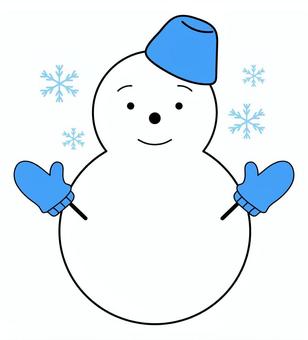 帽子、手袋、雪の結晶のある雪だるま 雪だるま,雪遊び,雪,冬,スノーマン,顔,笑顔,雪の結晶,結晶,氷点下のイラスト素材
