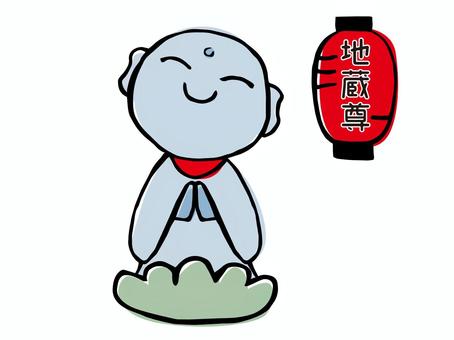 手描き風お地蔵さまと提灯イラスト 地蔵,提灯,手描き,背景透過,アイコン,ベクター,イラストのイラスト素材