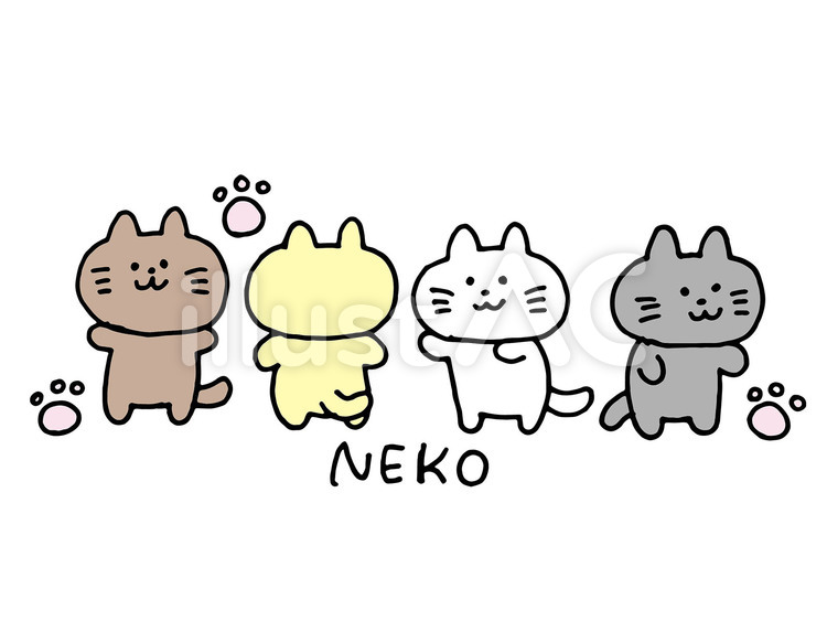 ねこ４匹 可愛い,猫,４匹のイラスト素材