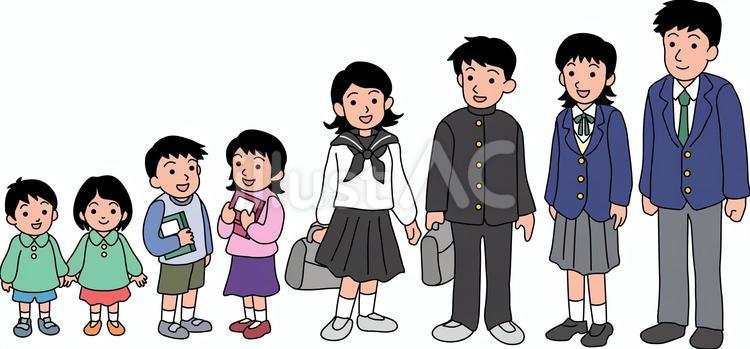 子どもの成長過程 園児〜高校生まで 人物,成長,過程のイラスト素材
