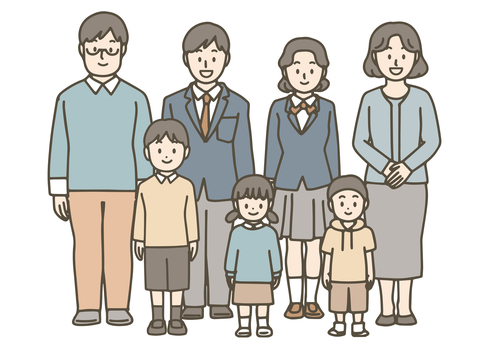 たくさんの子供がいる家族 子だくさん,大家族,家族,夫婦,子供,子育て,多子世帯,支援,賑やか,笑顔のイラスト素材