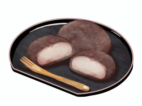 おはぎA3 おはぎ,小豆,粒あん,甘い,ご飯,餅米,ぼたもち,あんころ餅,餡子,菓子楊枝のイラスト素材