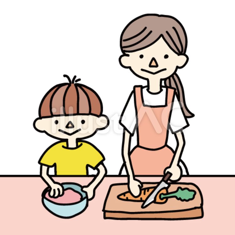 お母さんの料理のお手伝いをする男の子イラスト - No: 22044207｜無料イラスト・フリー素材なら「イラストAC」