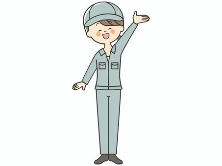 案内する作業員女性 紹介,案内,説明,教える,紹介する,解説,アドバイス,重要,誘導,元気のイラスト素材