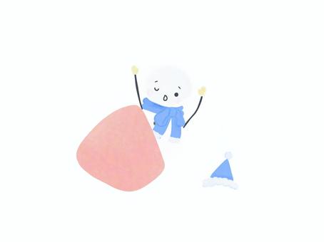 雪だるま（起きる） 雪だるま,起きる,かわいい,手描き,マフラー,帽子のイラスト素材