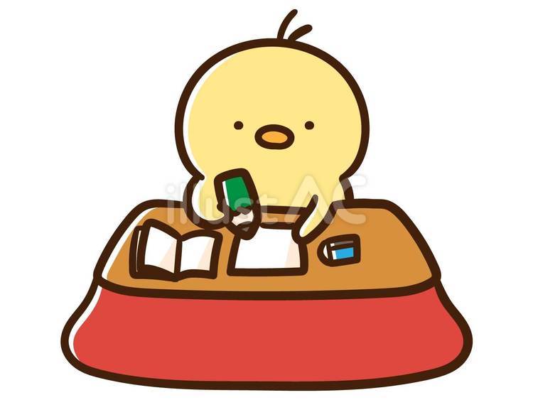 冬にこたつで勉強するかわいいひよこ こたつ,勉強,宿題のイラスト素材