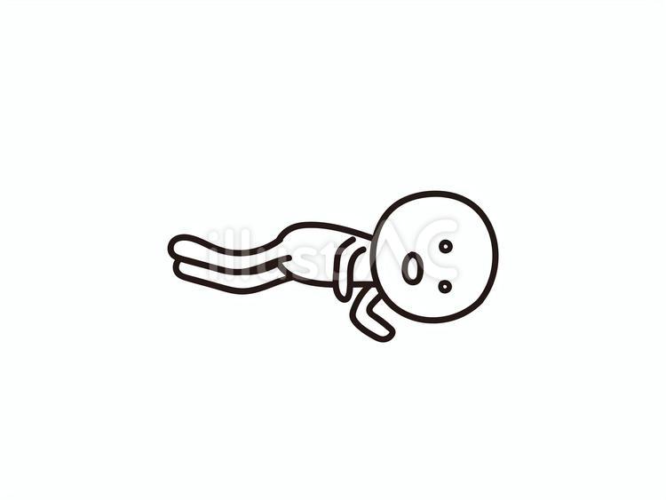 白目をむいて横になる棒人間のイラスト 白目,疲れる,疲労困憊のイラスト素材