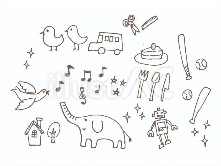手描きいろいろ 手描き,ペン描き,落書きのイラスト素材