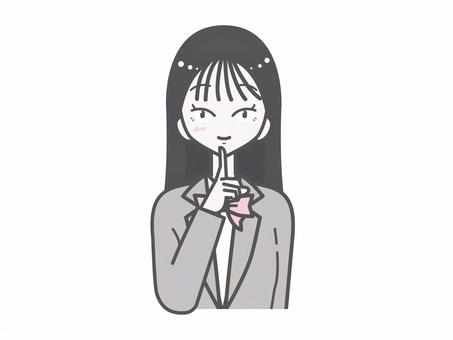 女子学生｜内緒 女子,学生,上半身,シンプル,かわいい,ベクター,おしゃれ,中学生,高校生,学校のイラスト素材