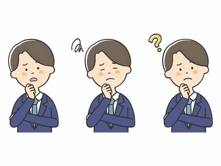 悩むスーツの男性のセット 悩むスーツの男性のセット 男性,困る,不安,悩む,心配,不満,スーツ,考える,落ち込む,わからないのイラスト素材