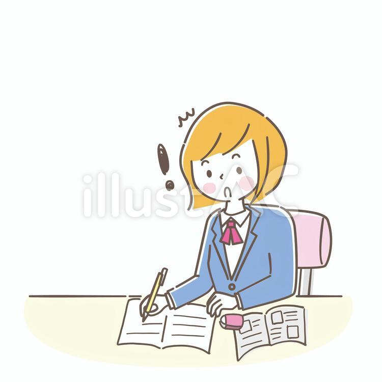勉強するブレザーを着た女子学生　ひらめく 女の子,勉強,ひらめくのイラスト素材