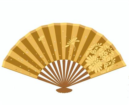 開いた扇子　金色