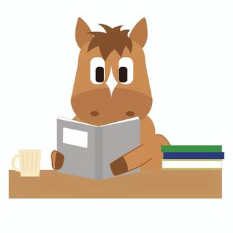 本を読むかわいい馬 読書,本,秋,馬,生き物,動物,キャラクター,マグカップ,ベクターのイラスト素材