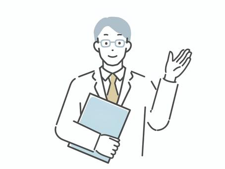 案内する白衣の男性 男性,人物,白衣,医者,薬剤師,研究者,科学者,保健師,案内,誘導のイラスト素材