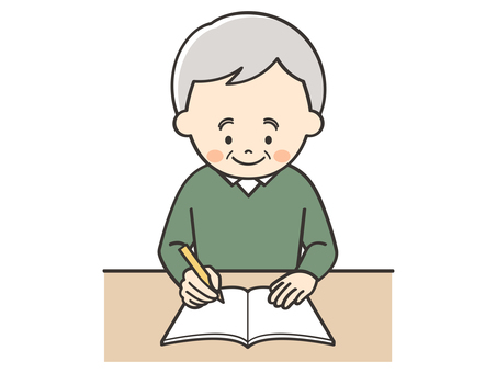 勉強をするおじいさん おじいさん,おじいちゃん,お年寄り,勉強,学ぶ,学習,学び,資格,試験,試験勉強のイラスト素材