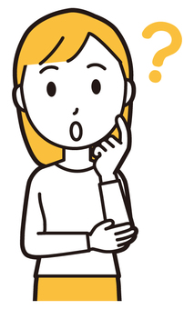  ロングヘア女性(黄)-128-バスト はてな,女性,女の子,人物,かわいい,考える,疑問,不思議,質問,困るのイラスト素材