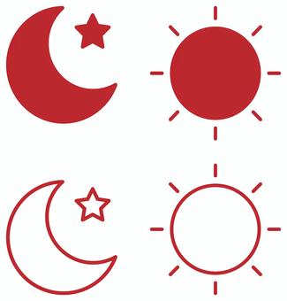 太陽と月のアイコンセット 赤