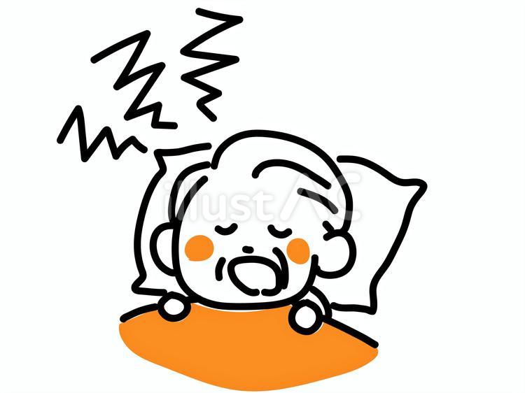 いびきをかいて寝るおじいさん いびき,驚く,気づくのイラスト素材