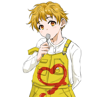 オムライス擬人化の男の子（創作イラスト） オムライス,擬人化,男の子,キャラクター,スプーン,黄色,手描き,イラストのイラスト素材