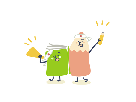 本とえんぴつ（応援2） 本,鉛筆,応援,声援,エール,笑顔,読書,勉強,ノート,友達のイラスト素材