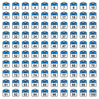 カレンダー型のDAY1〜100の数字素材 数字,日付,カレンダー,day,番号,100,ナンバリング,連番,１０,２０のイラスト素材