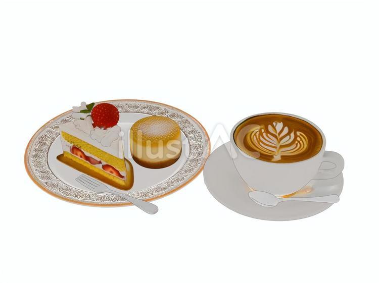 苺のショートケーキとチーズケーキとコーヒ スプーン,フォーク,バレンタインのイラスト素材