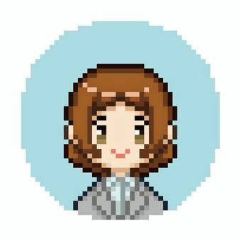 ドット絵スーツ女性丸アイコン1 ドット絵スーツ女性丸アイコン1 ドット絵,ドット,ピクセルアート,ピクセル,ファミコン風,ゲーム素材,女性,ビジネスウーマン,スーツ,笑顔のイラスト素材